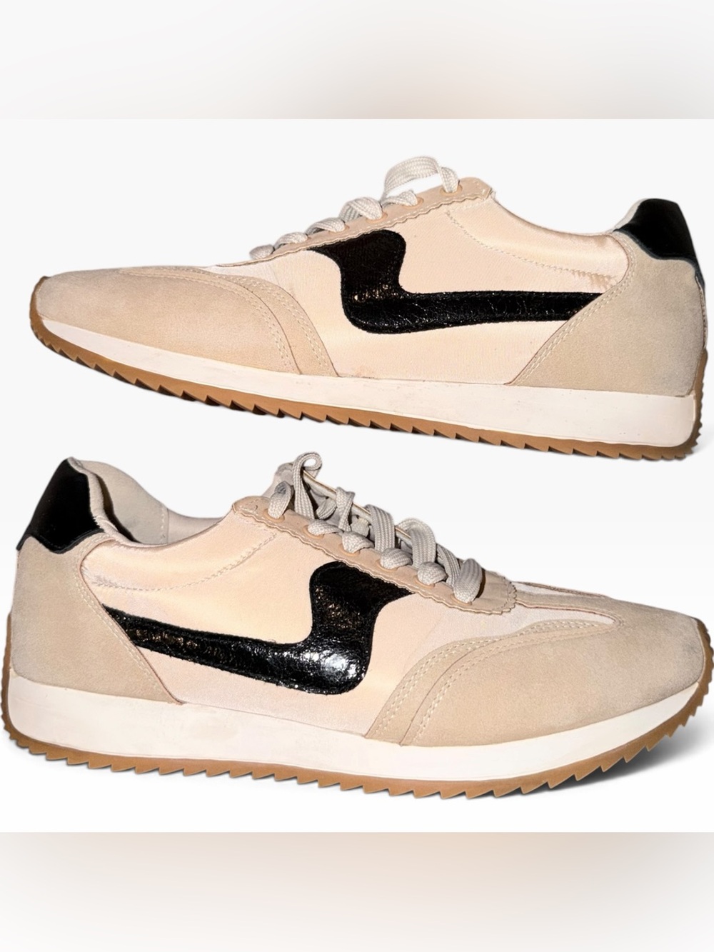 Women’s Cream and Black Retro Runner Sneakers